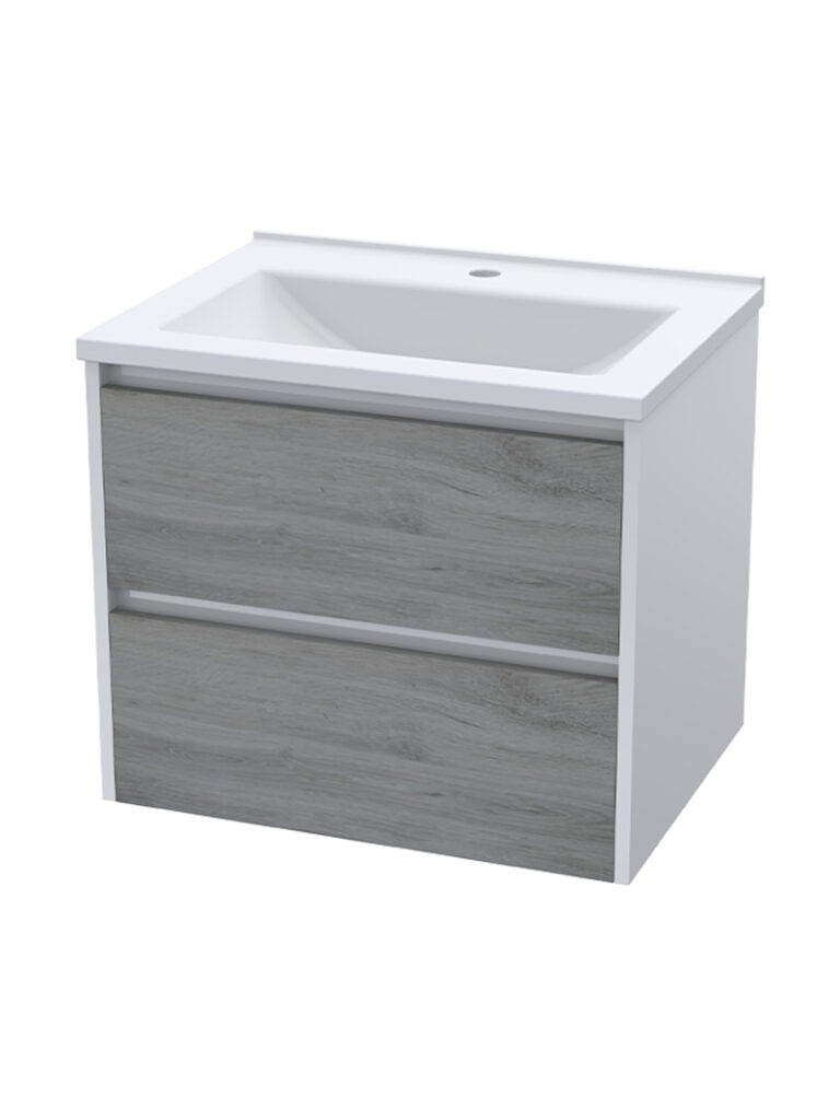 Lily 594 2 Draw W/Hung Unit – High Gloss White + Esperenza Oak