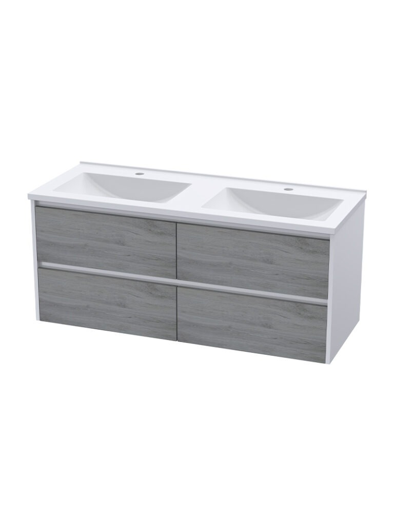 Lily 1200 4 Draw W/Hung Unit  – High Gloss White + Esperenza Oak