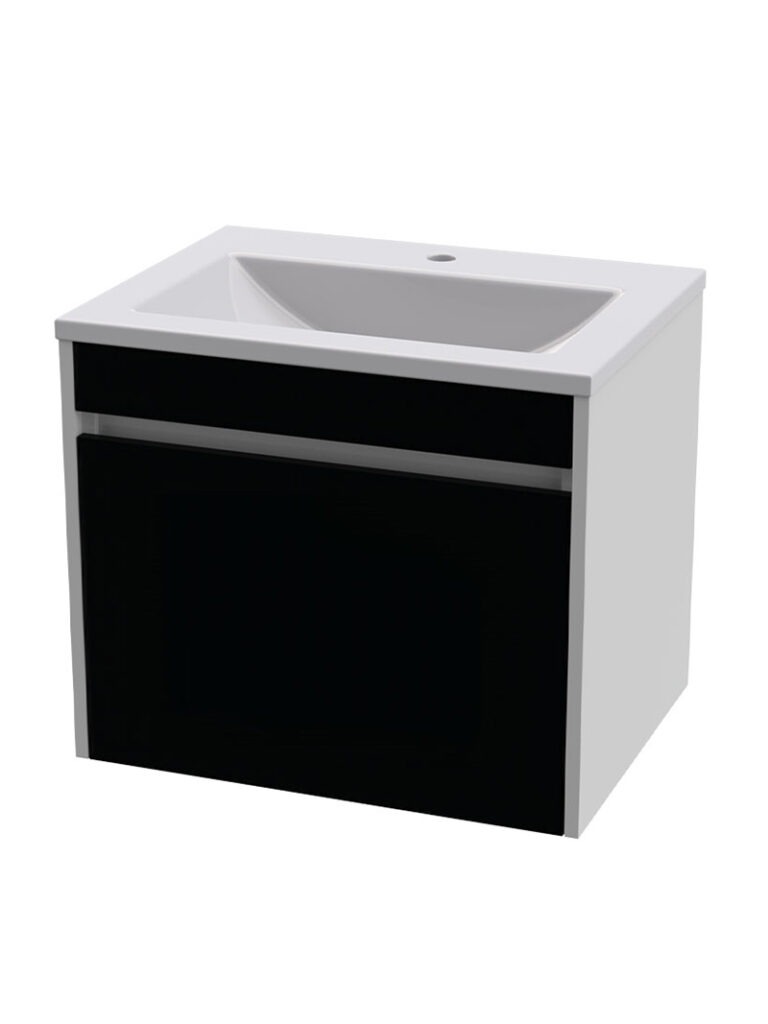 Hugo 600 Wall Hung Unit- Pico White+Peen Black Fronts+Hugo 600 Basin