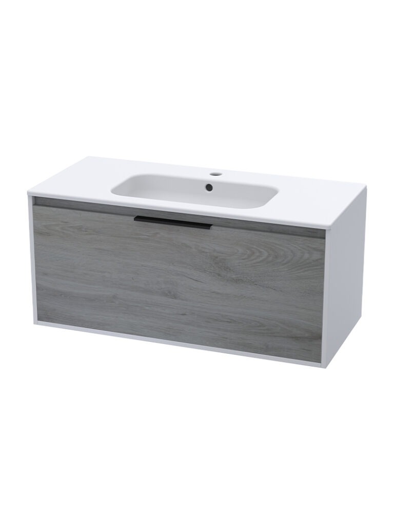 Aloe 1000 Wall Hung Unit – High Gloss White & Esperanza Oak